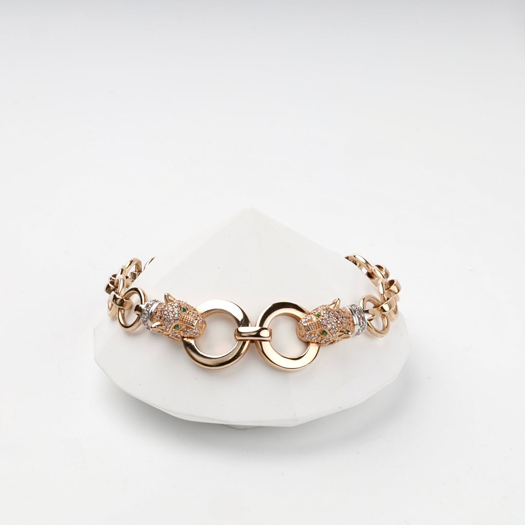 Rose Gold 14K (585) Cubic Zirconia Panther Link Bracelet | Ukrainian Jewelry