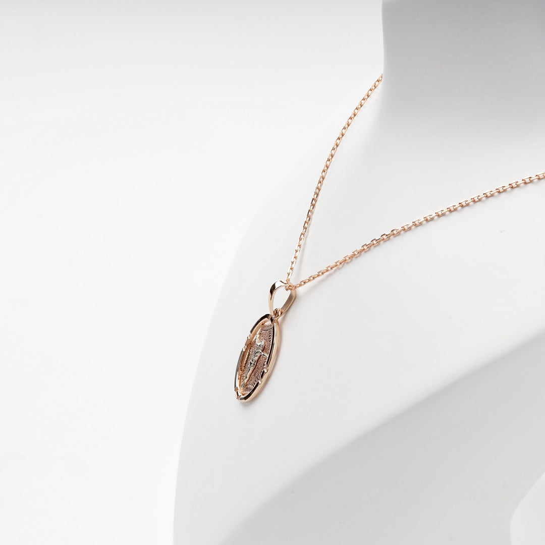 Two-Tone Gold 14K (585) Oval Crucifix Icon Pendant | Ukrainian Jewelry