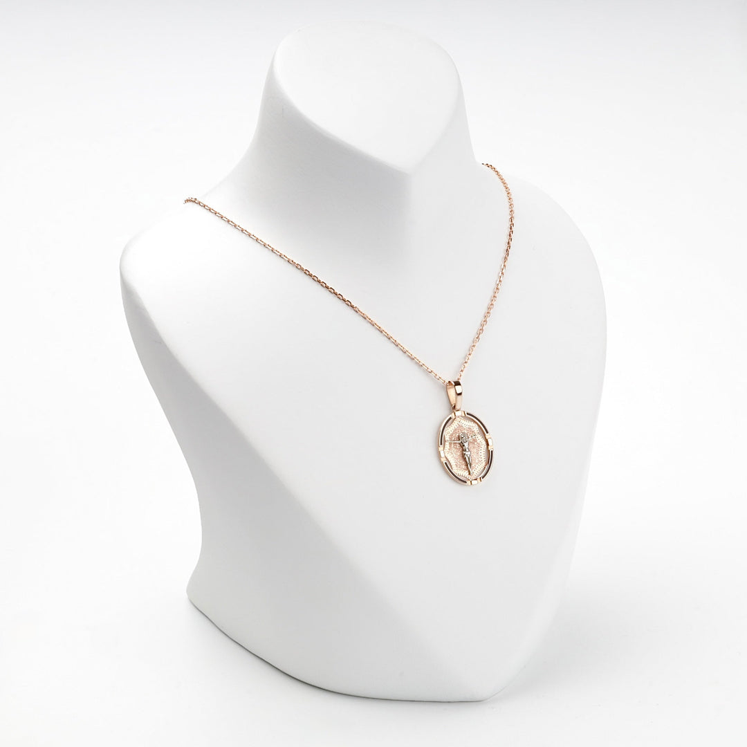 Two-Tone Gold 14K (585) Oval Crucifix Icon Pendant | Ukrainian Jewelry