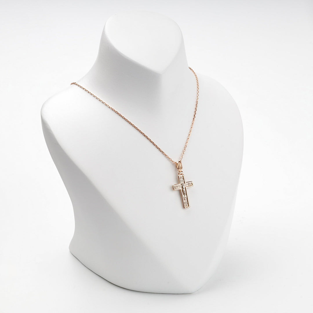 Two-Tone Gold 14K (585) Orthodox Crucifix Pendant | Ukrainian Jewelry