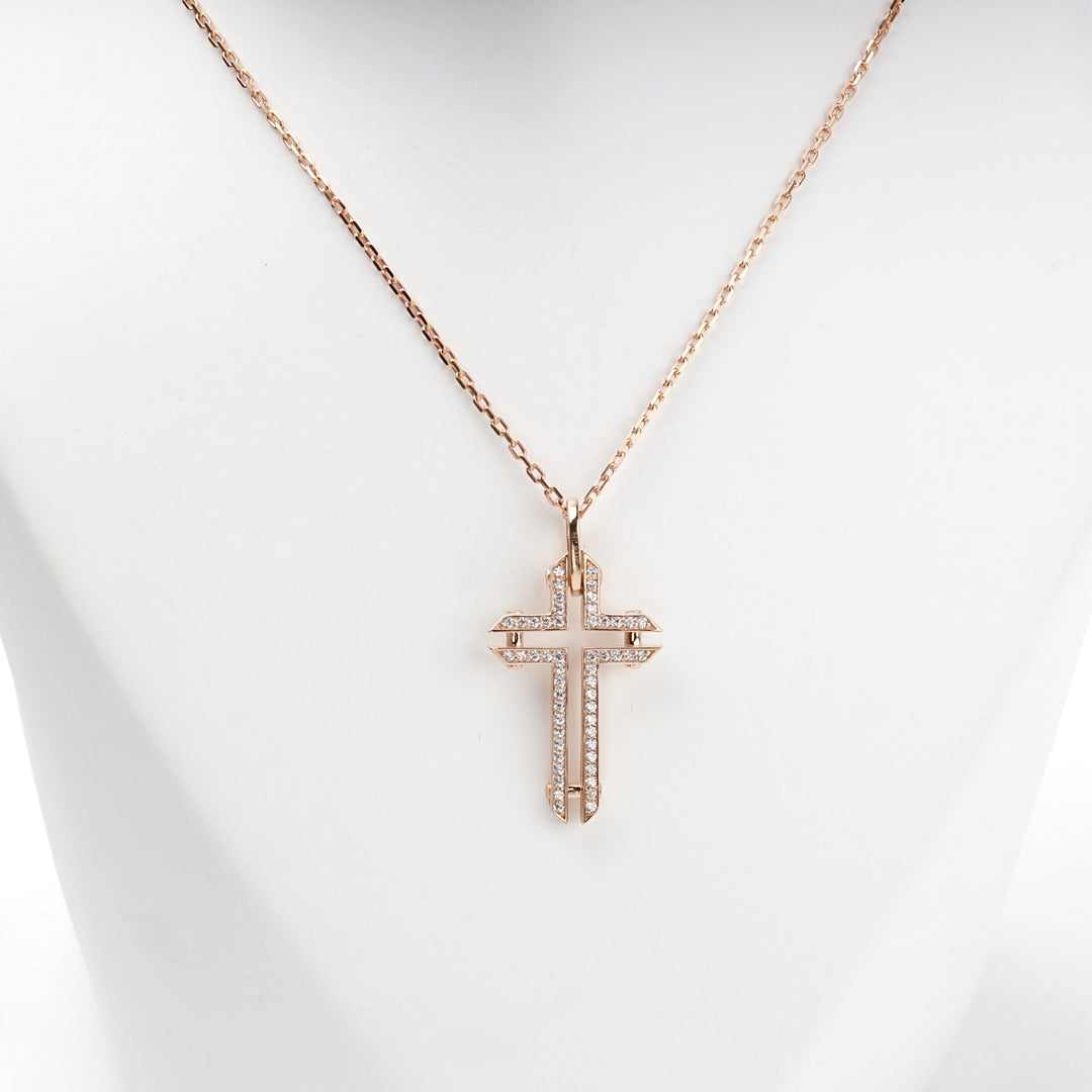 Rose Gold 14K (585) Geometric Cubic Zirconia Cross Pendant | Ukrainian Jewelry