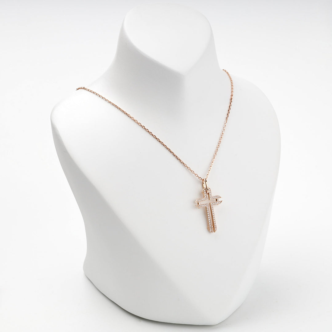 Rose Gold 14K (585) Geometric Cubic Zirconia Cross Pendant | Ukrainian Jewelry