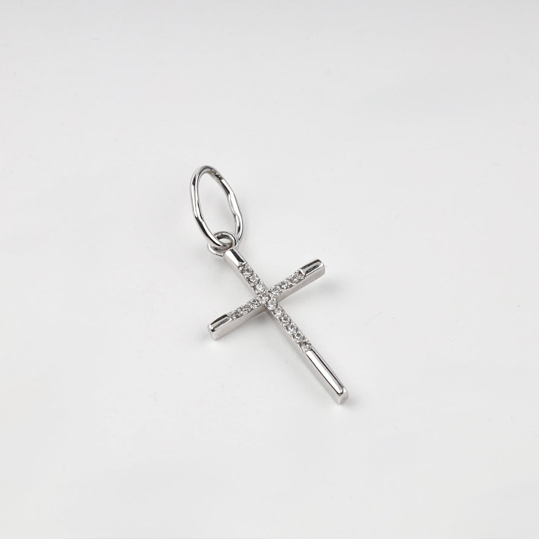 White Gold 14K (585) Cubic Zirconia Cross Pendant | Ukrainian Jewelry