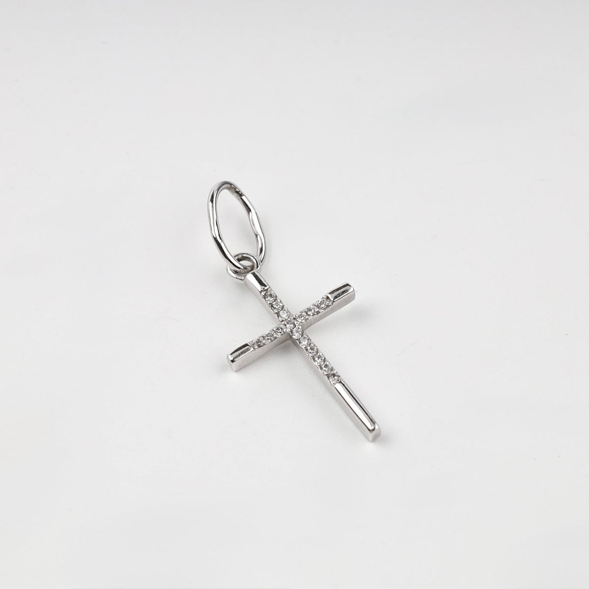 White Gold 14K (585) Cubic Zirconia Cross Pendant | Ukrainian Jewelry