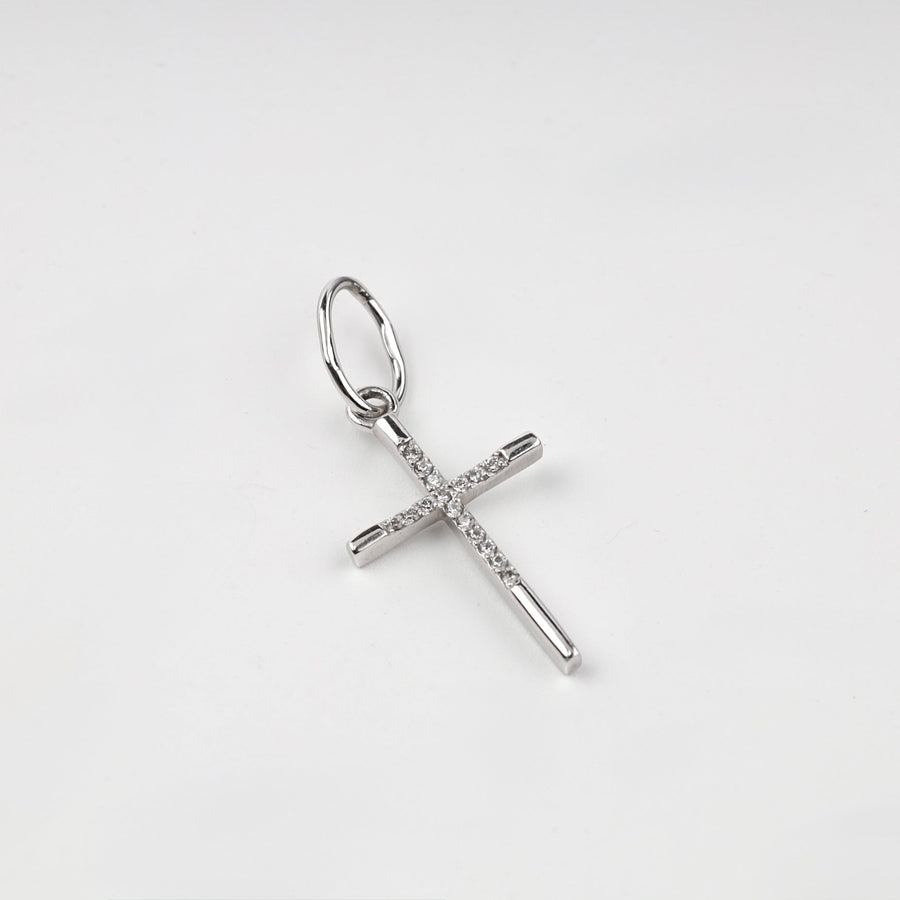White Gold 14K (585) Cubic Zirconia Cross Pendant | Ukrainian Jewelry
