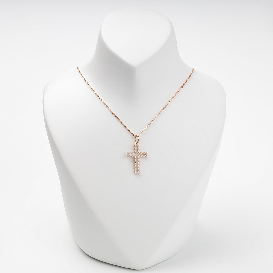 Rose Gold 14K (585) Cubic Zirconia Outline Cross Pendant | Ukrainian Jewelry