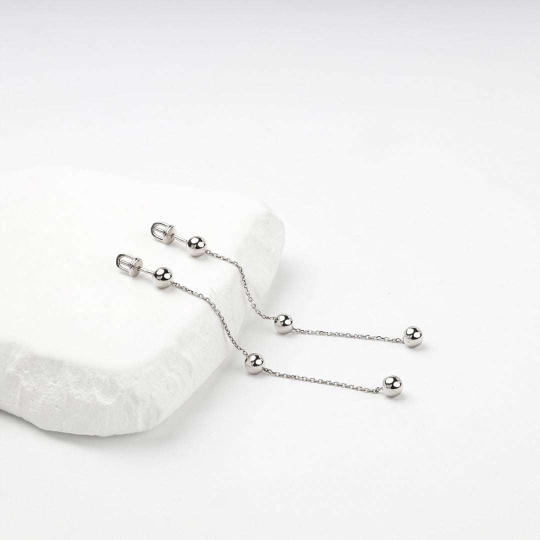 Rhodium-Plated Silver 925 Ball Chain Threader Earrings | Ukrainian Jewelry