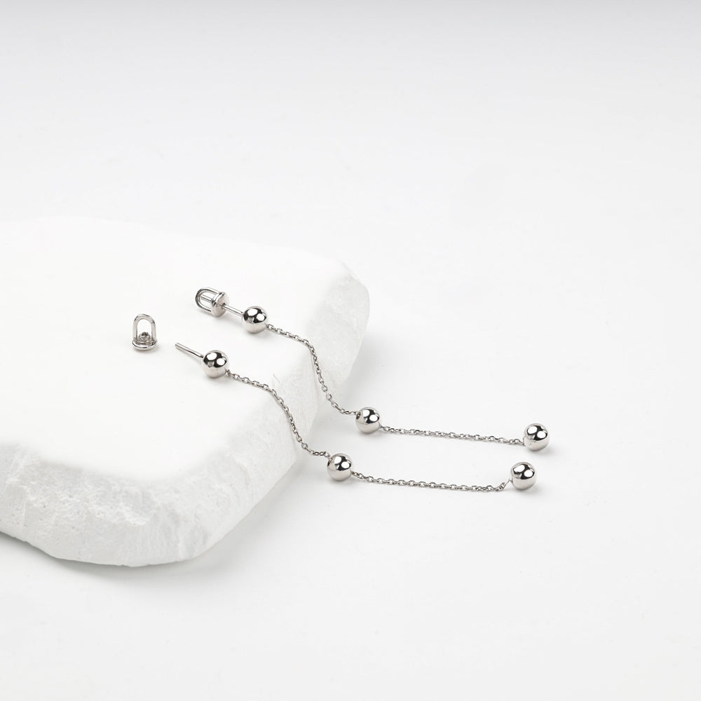 Rhodium-Plated Silver 925 Ball Chain Threader Earrings | Ukrainian Jewelry