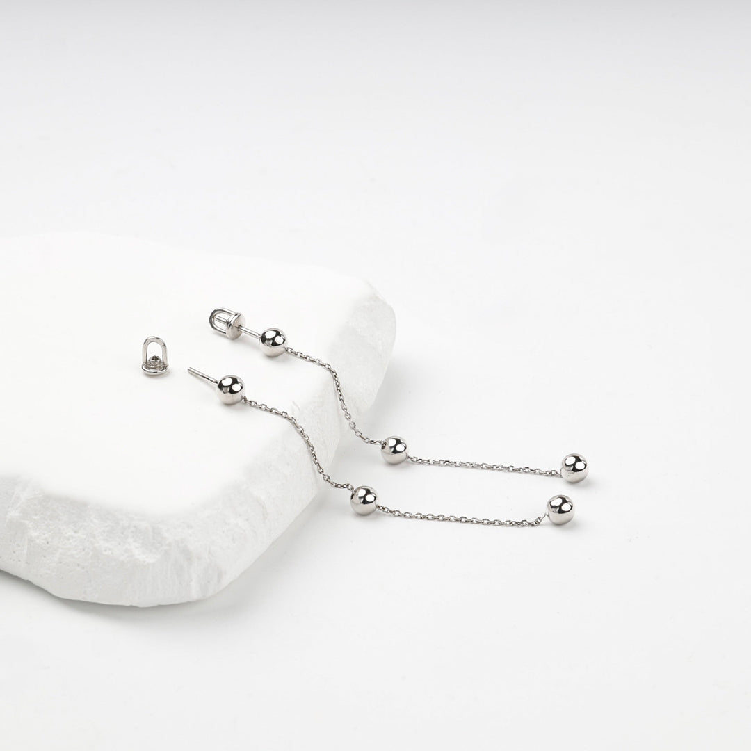 Rhodium-Plated Silver 925 Ball Chain Threader Earrings | Ukrainian Jewelry