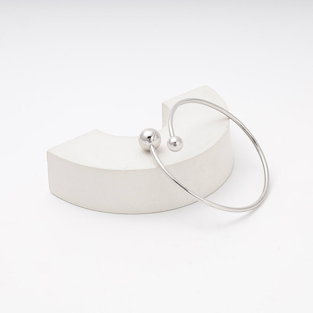 Silver 925 Open Bangle Bracelet with Ball Ends | Ukrainian Jewelry