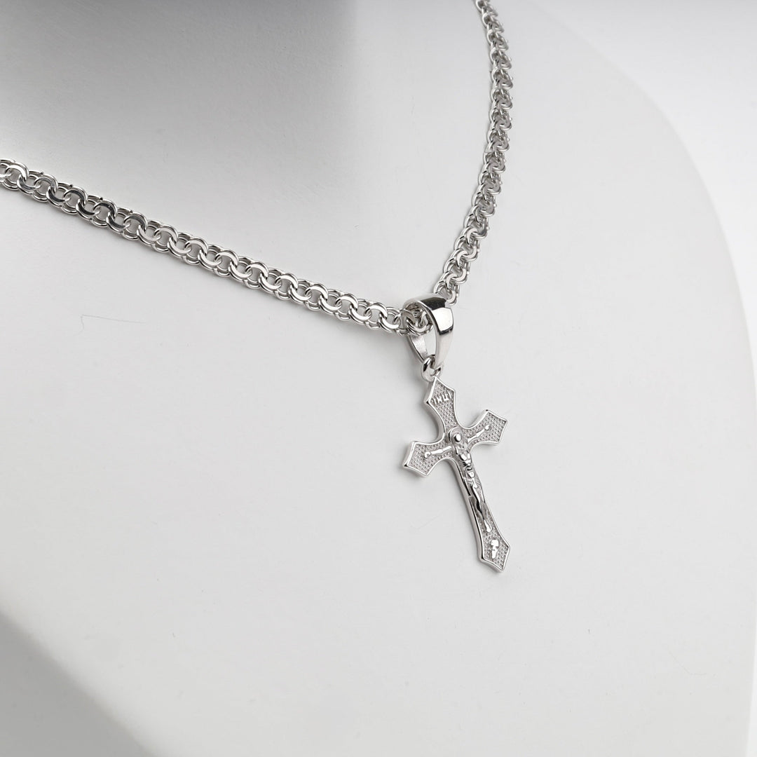 Silver 925 Textured Orthodox Crucifix Pendant | Ukrainian Jewelry
