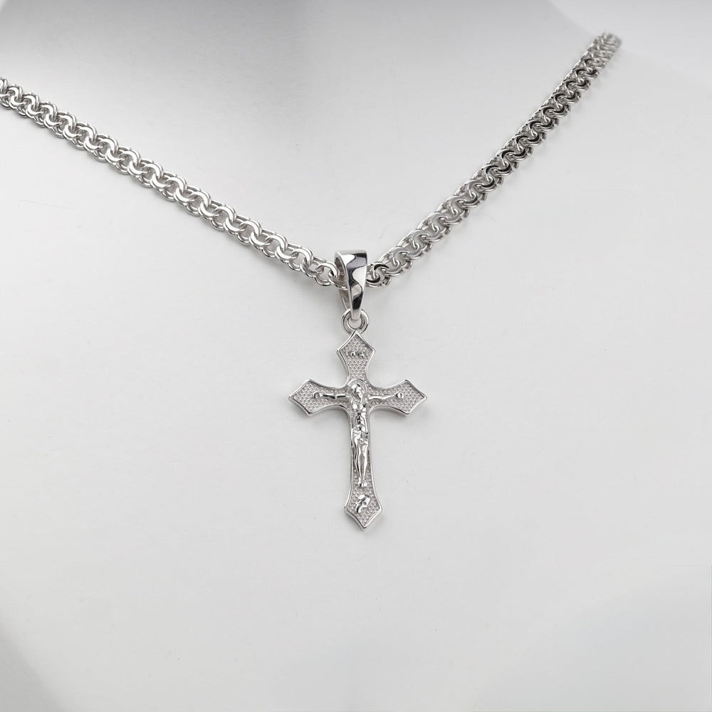 Silver 925 Textured Orthodox Crucifix Pendant | Ukrainian Jewelry
