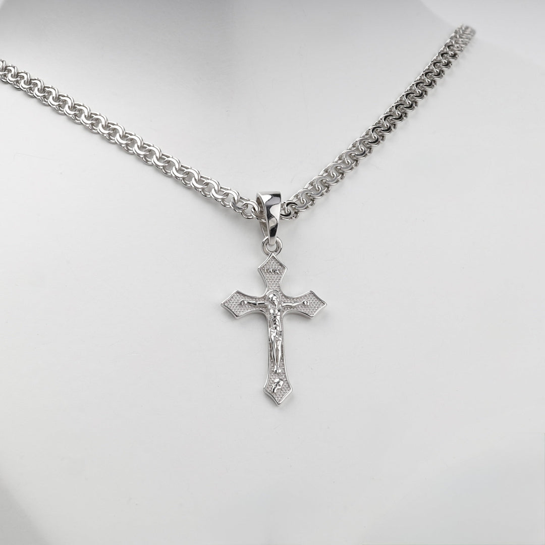 Silver 925 Textured Orthodox Crucifix Pendant | Ukrainian Jewelry
