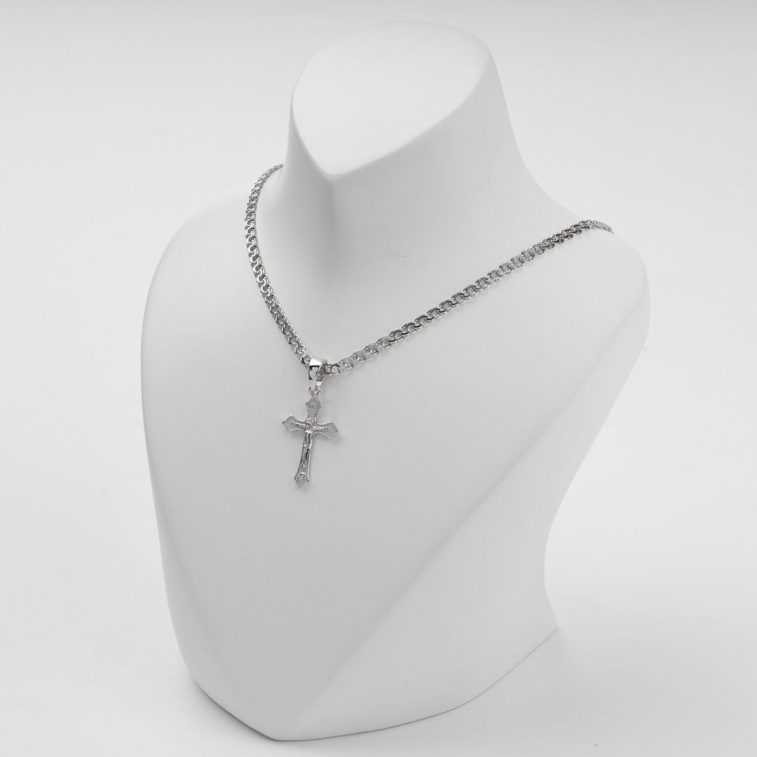 Silver 925 Textured Orthodox Crucifix Pendant | Ukrainian Jewelry