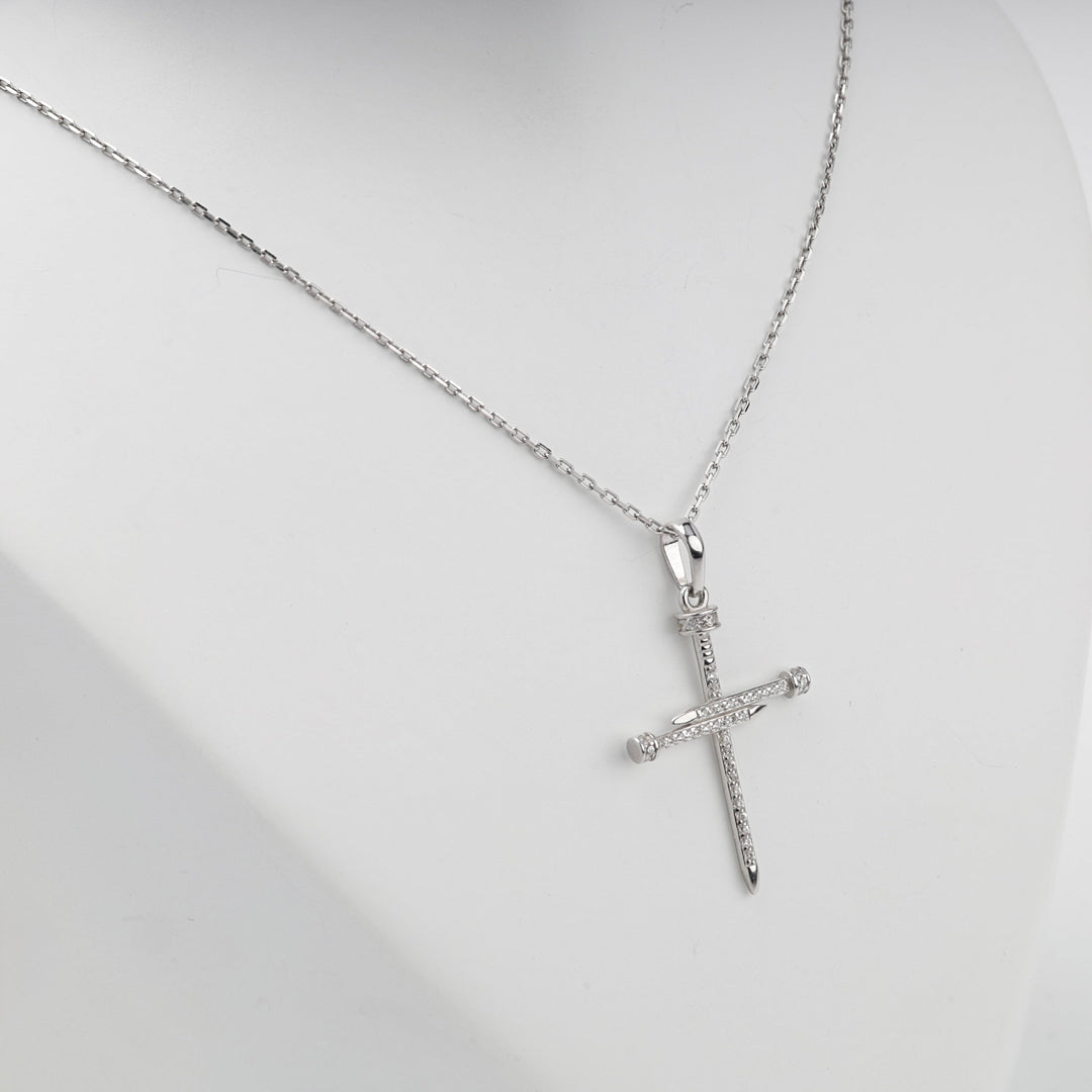 Silver 925 Cubic Zirconia Nail Cross Pendant | Ukrainian Jewelry