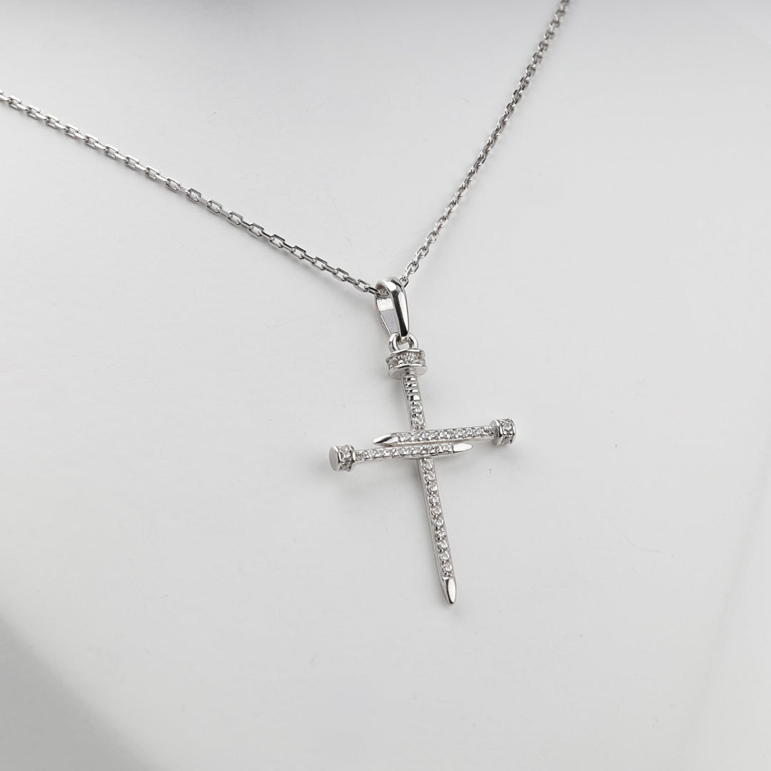 Silver 925 Cubic Zirconia Nail Cross Pendant | Ukrainian Jewelry
