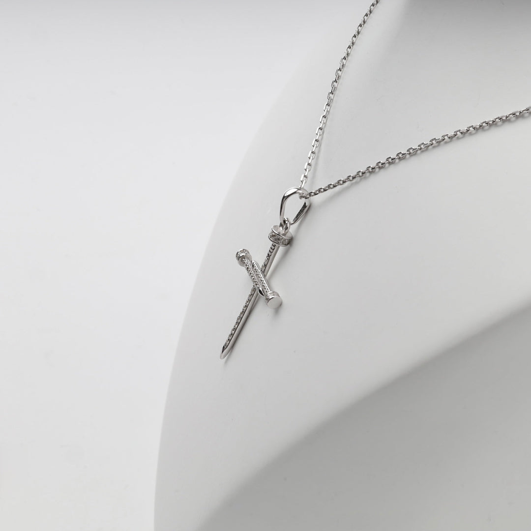 Silver 925 Cubic Zirconia Nail Cross Pendant | Ukrainian Jewelry