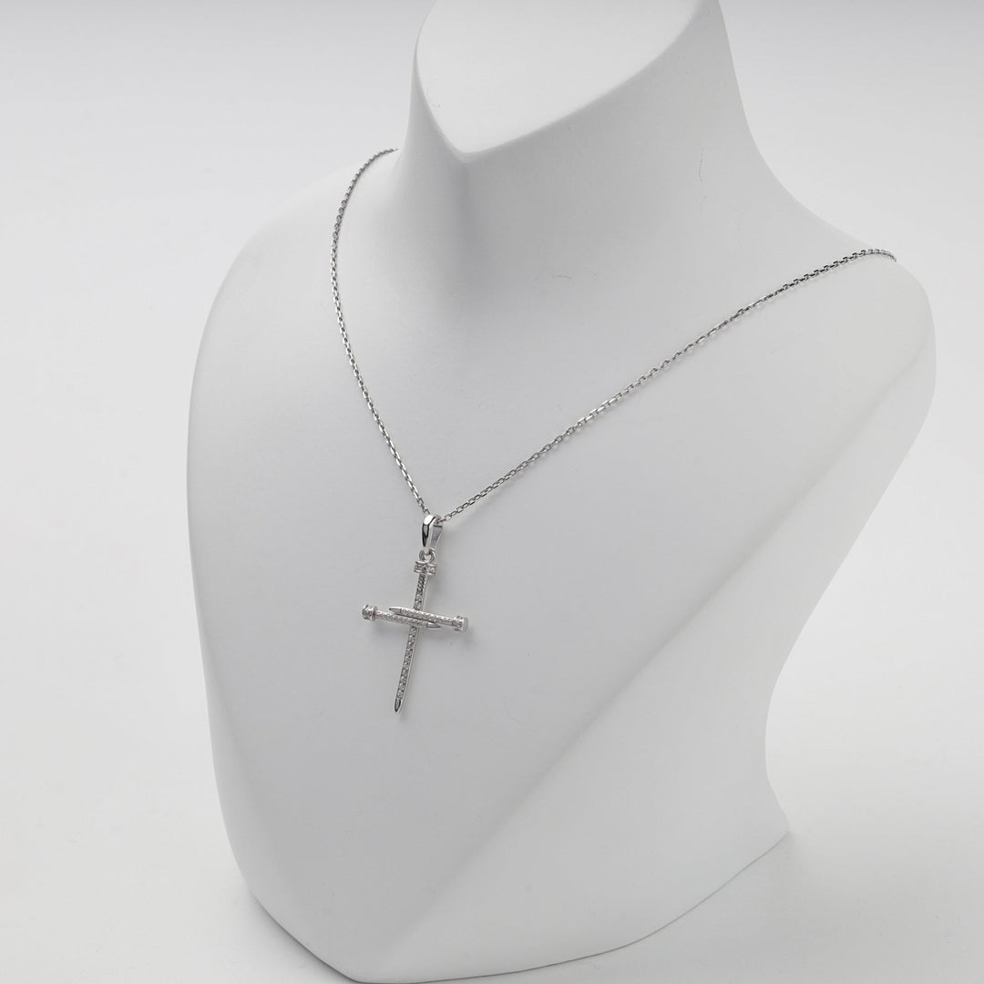Silver 925 Cubic Zirconia Nail Cross Pendant | Ukrainian Jewelry