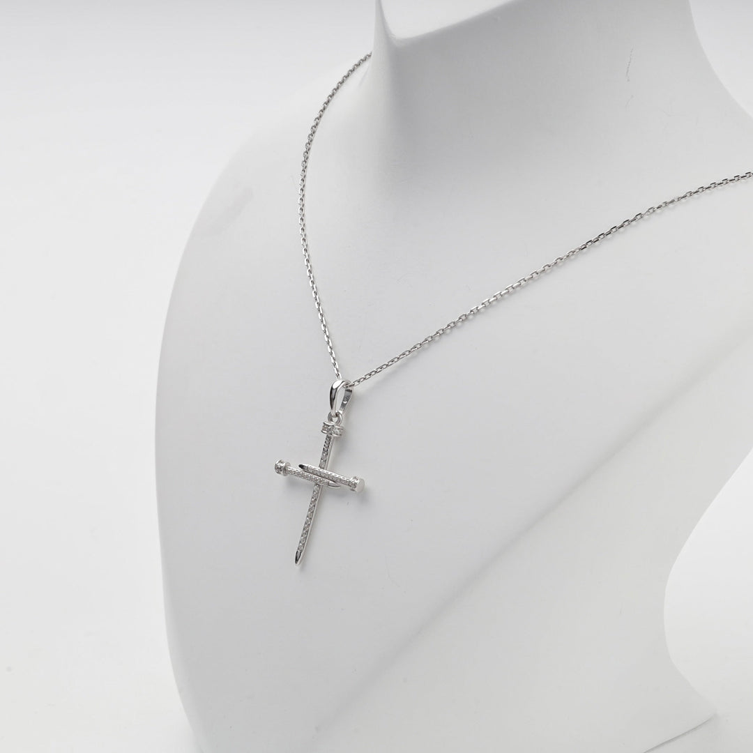 Silver 925 Cubic Zirconia Nail Cross Pendant | Ukrainian Jewelry