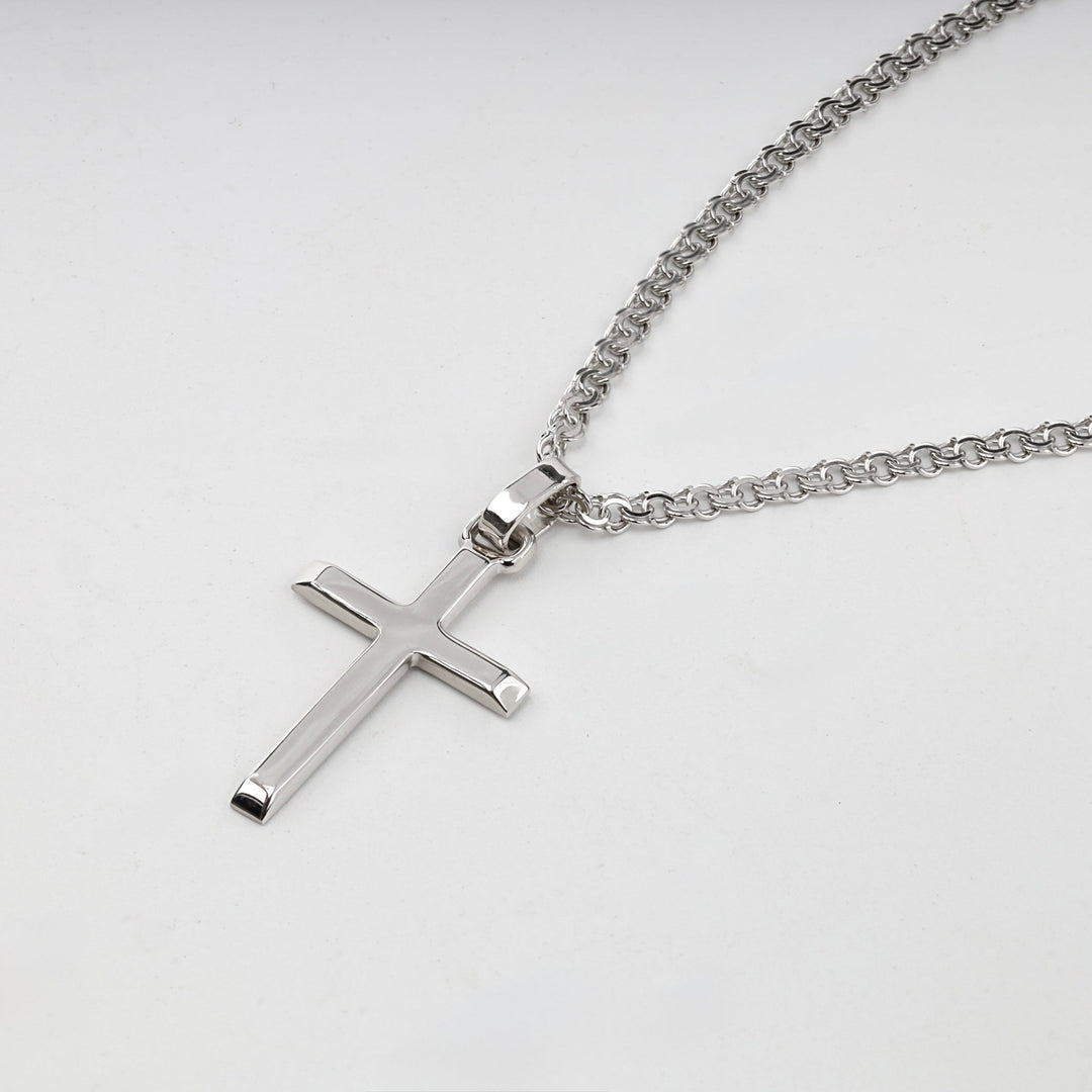 Silver 925 Polished Cross Pendant with Reverse Inscription | Ukrainian Jewelry