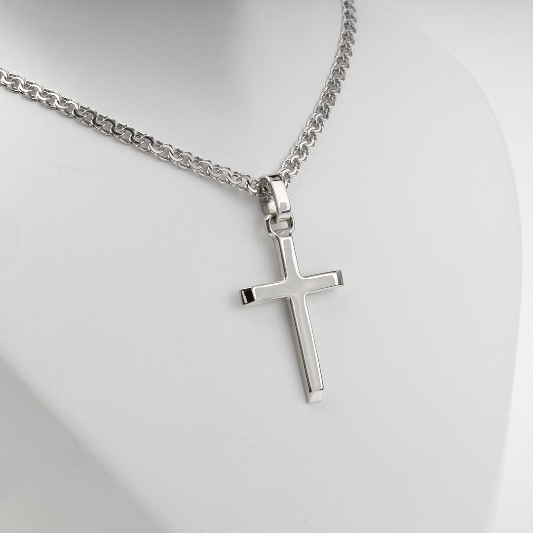 Silver 925 Polished Cross Pendant with Reverse Inscription | Ukrainian Jewelry