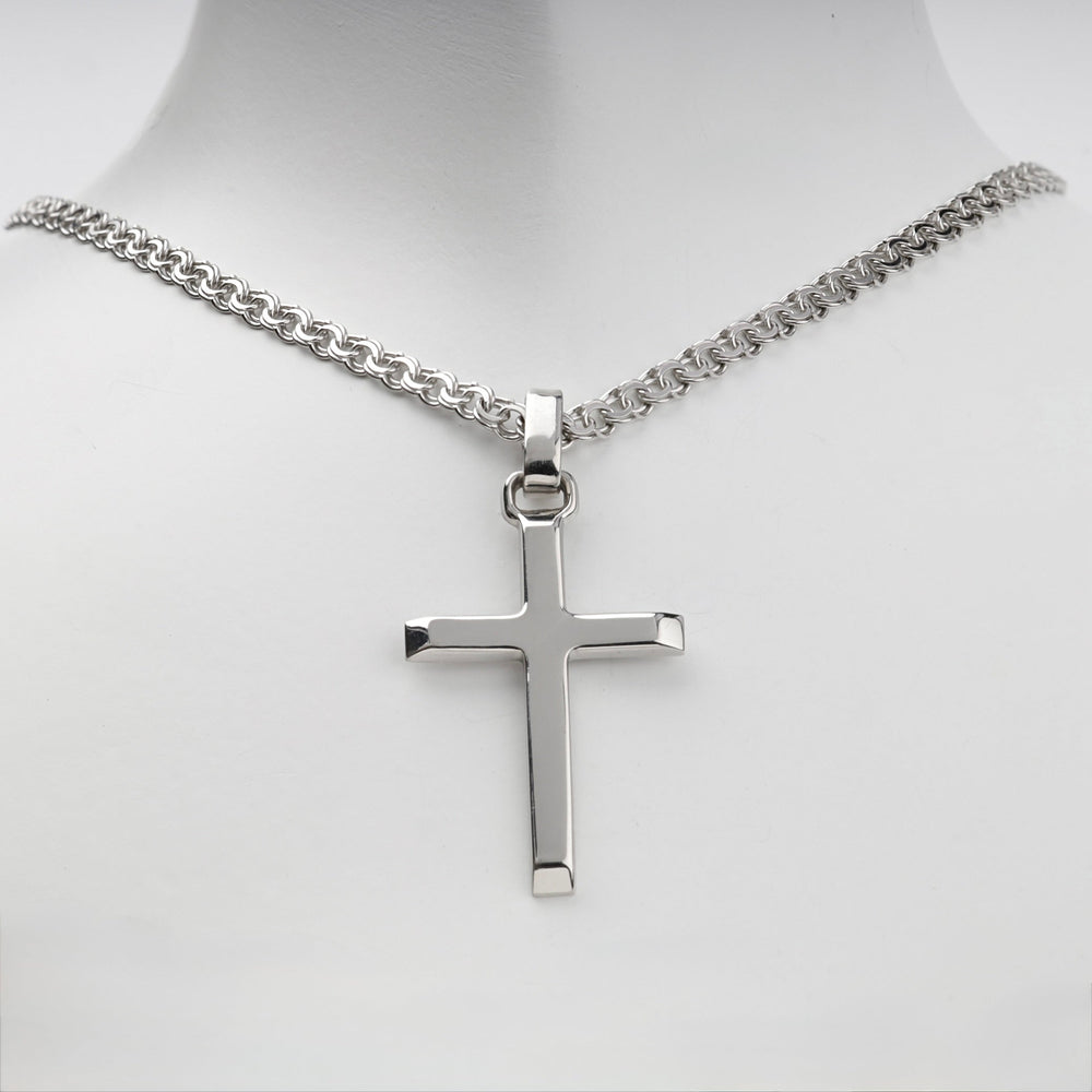Silver 925 Polished Cross Pendant with Reverse Inscription | Ukrainian Jewelry