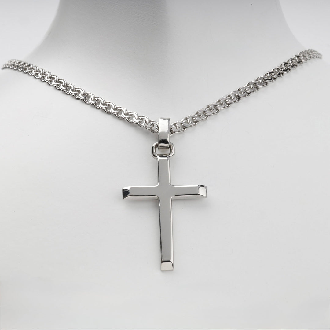 Silver 925 Polished Cross Pendant with Reverse Inscription | Ukrainian Jewelry