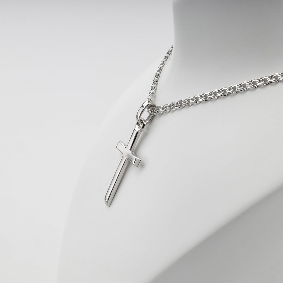 Silver 925 Polished Cross Pendant with Reverse Inscription | Ukrainian Jewelry