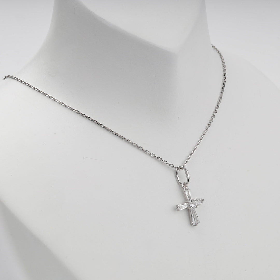 Silver 925 Cubic Zirconia Geometric Cross Pendant | Ukrainian Jewelry