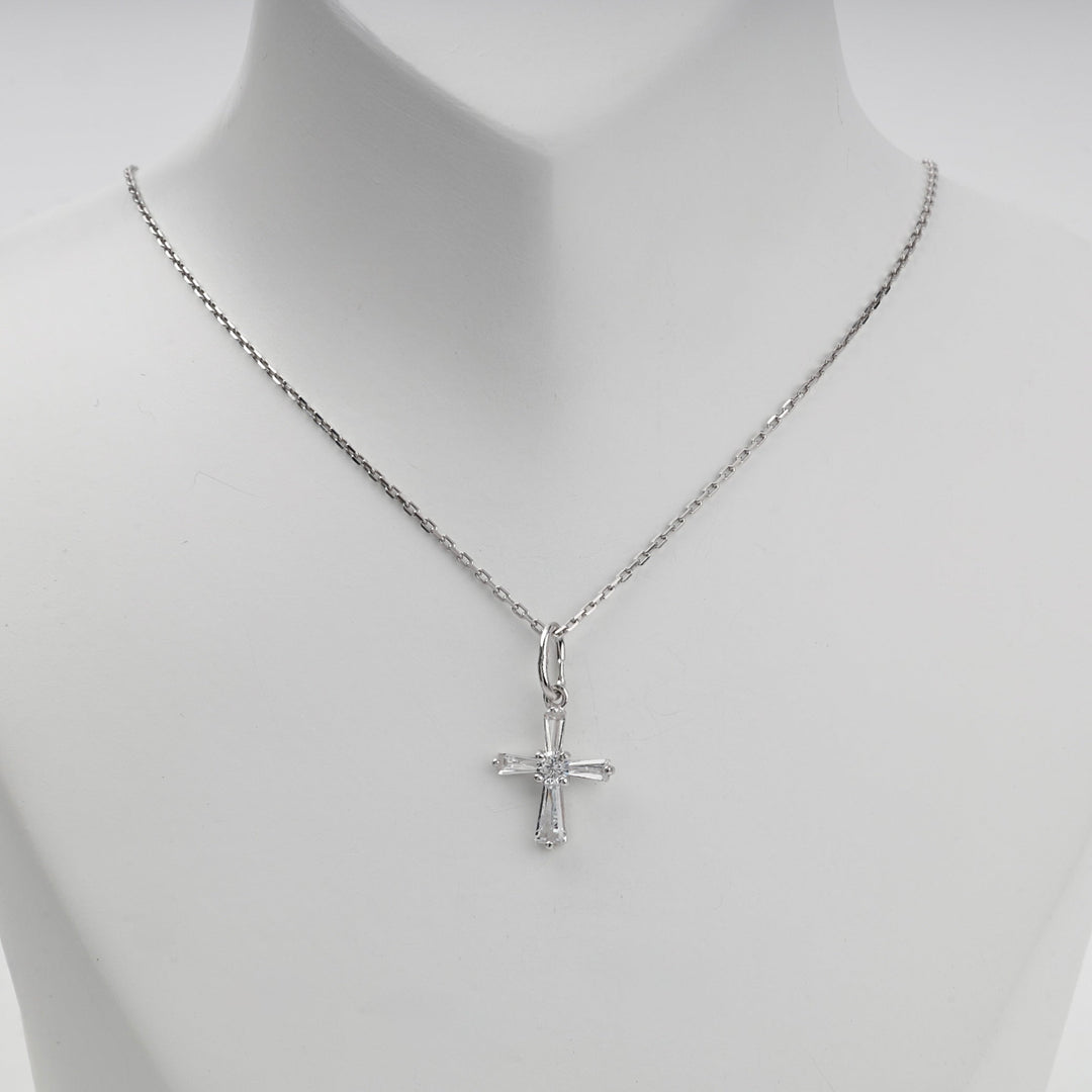 Silver 925 Cubic Zirconia Geometric Cross Pendant | Ukrainian Jewelry