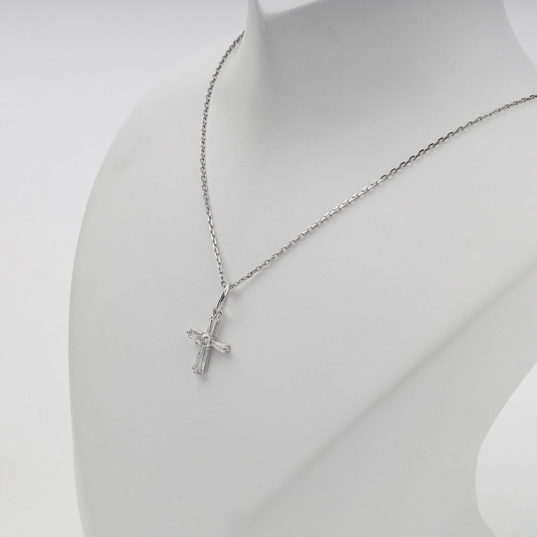 Silver 925 Cubic Zirconia Geometric Cross Pendant | Ukrainian Jewelry
