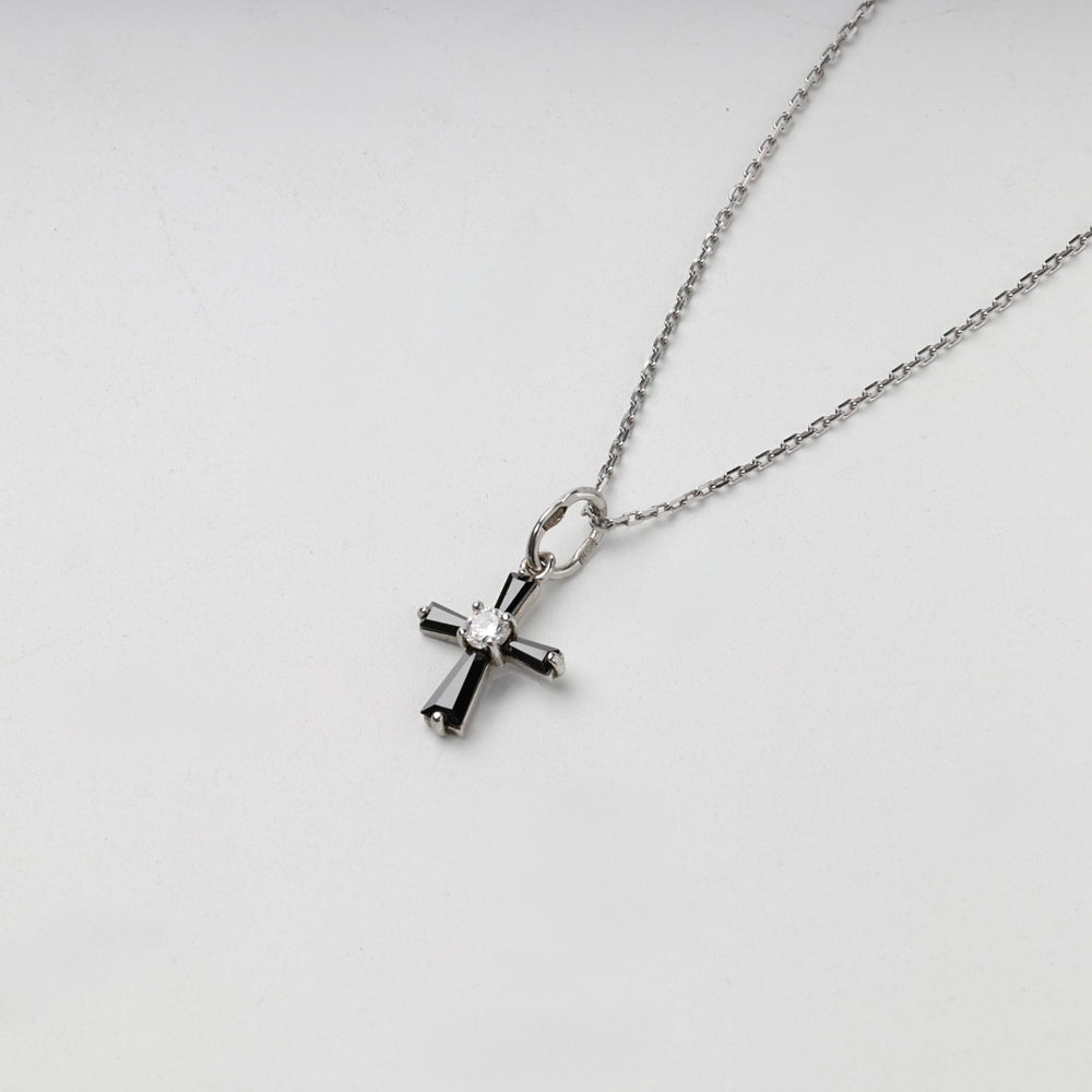 Silver 925 Black and Clear Cubic Zirconia Cross Pendant | Ukrainian Jewelry