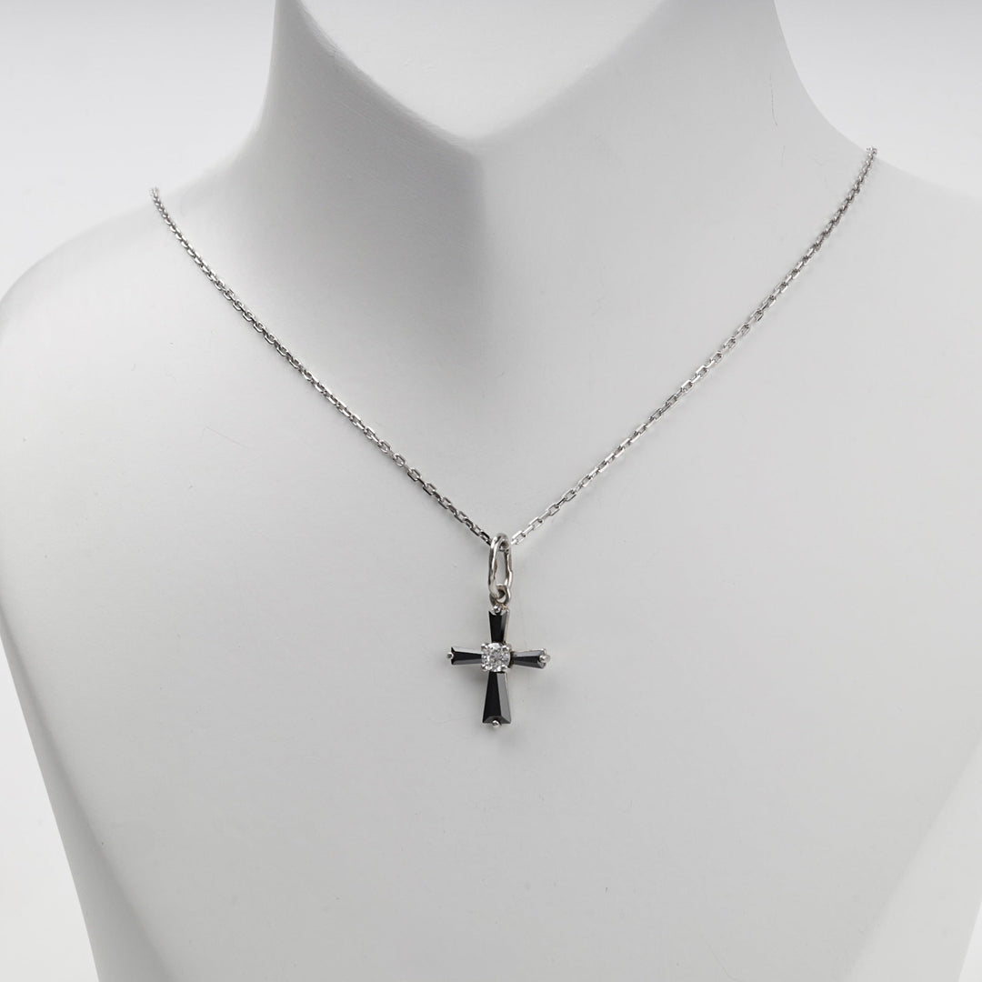 Silver 925 Black and Clear Cubic Zirconia Cross Pendant | Ukrainian Jewelry
