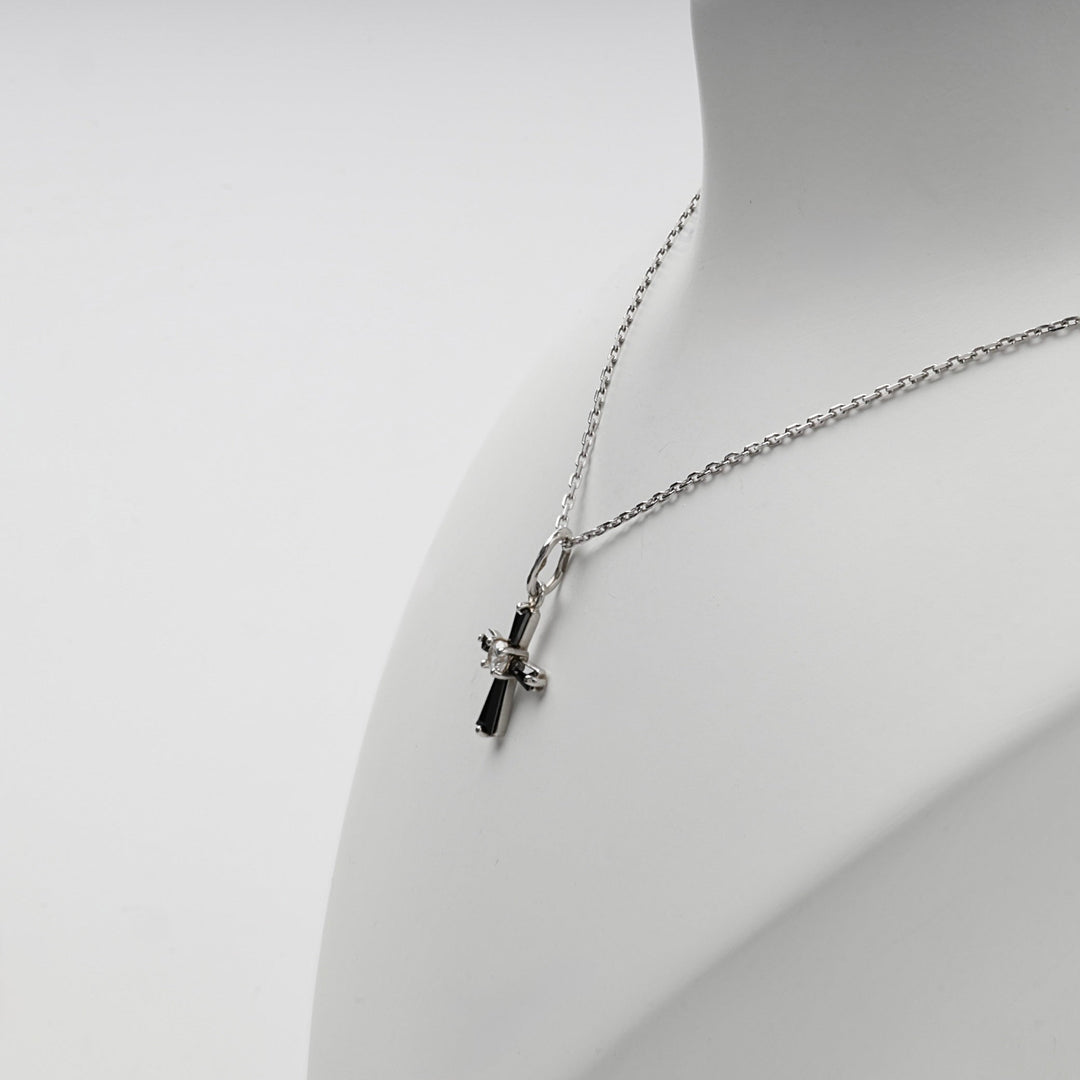 Silver 925 Black and Clear Cubic Zirconia Cross Pendant | Ukrainian Jewelry