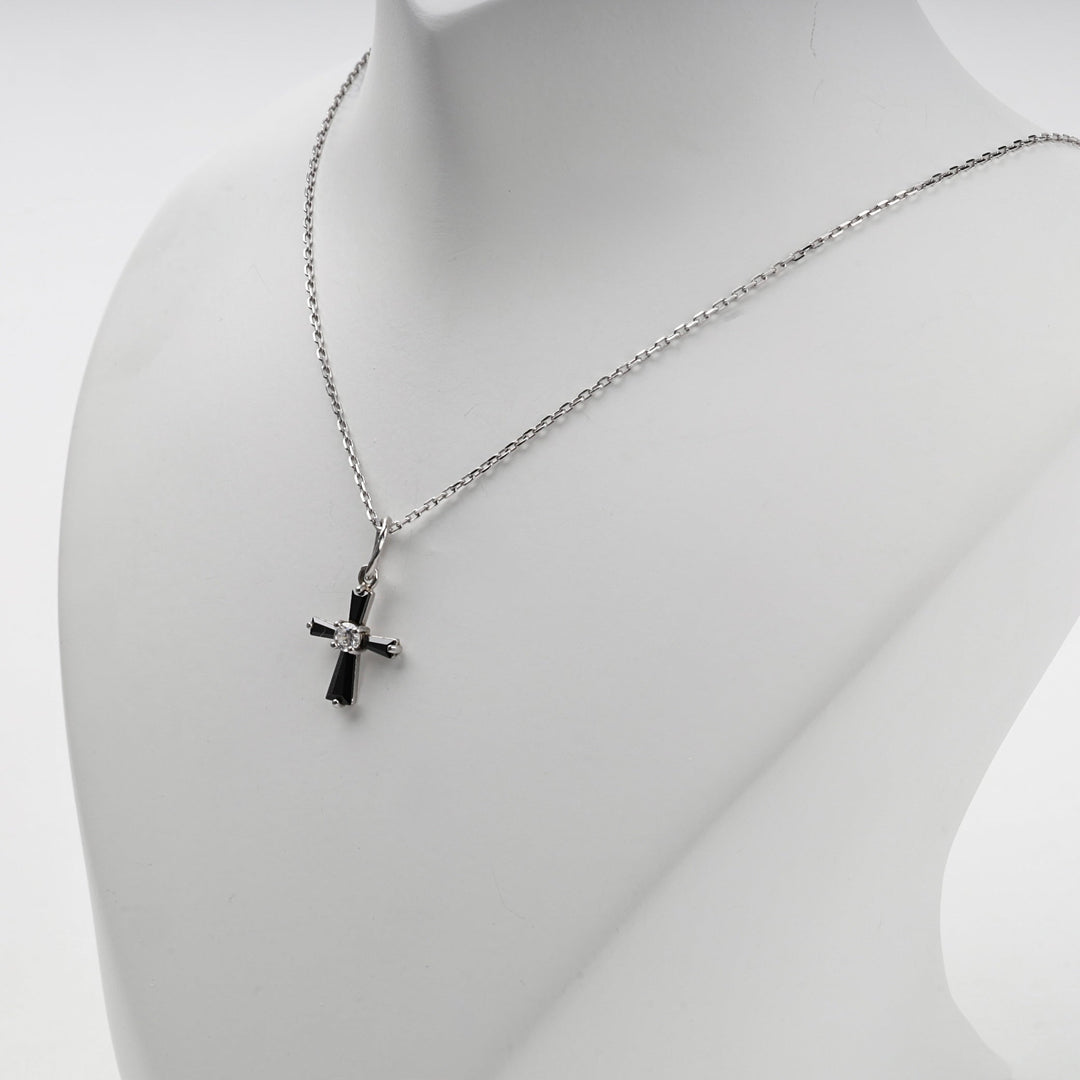 Silver 925 Black and Clear Cubic Zirconia Cross Pendant | Ukrainian Jewelry