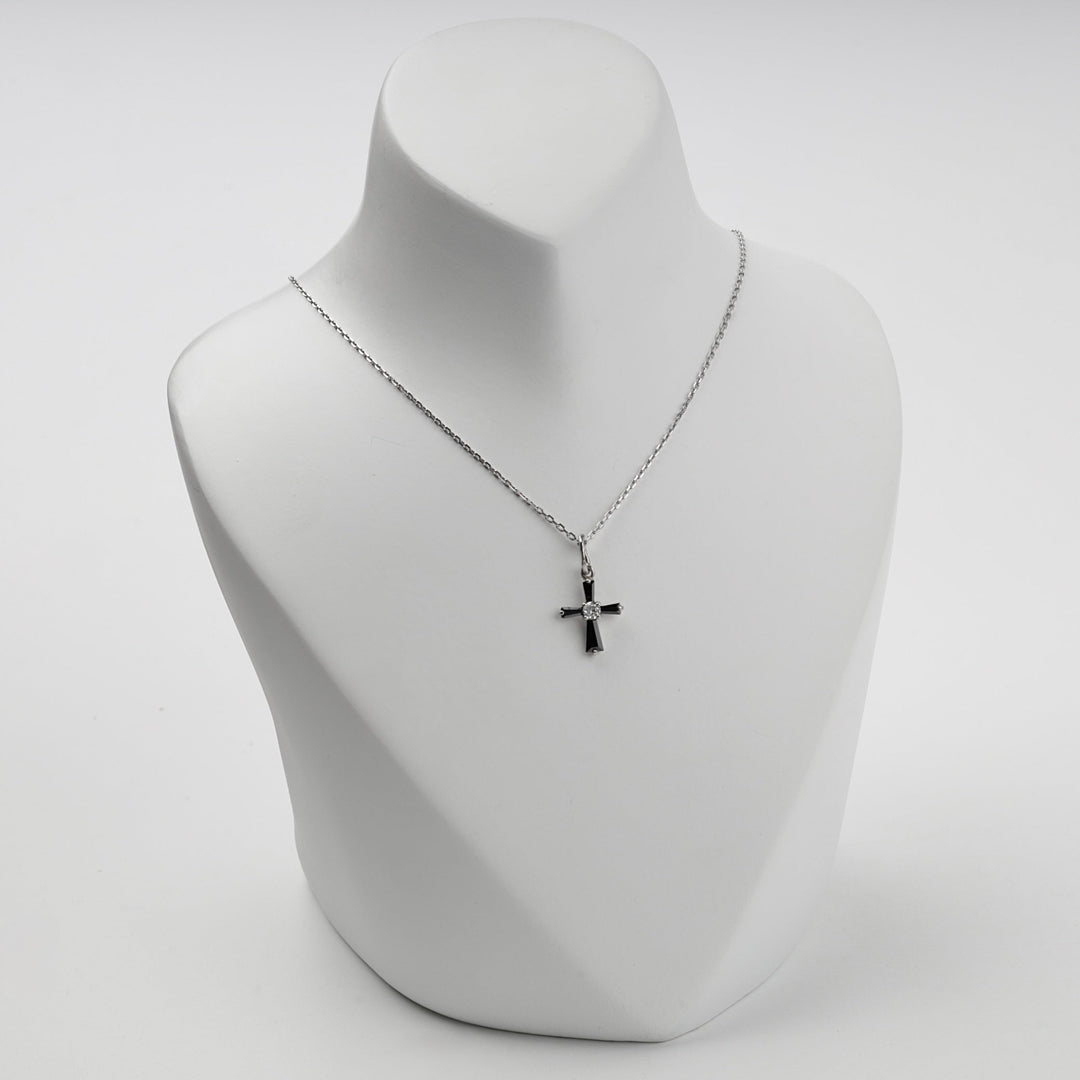 Silver 925 Black and Clear Cubic Zirconia Cross Pendant | Ukrainian Jewelry