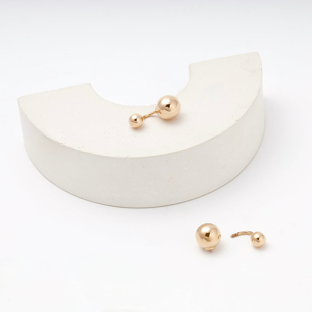 Rose Gold 14K (585) Double Ball Drop Earrings | Ukrainian Jewelry