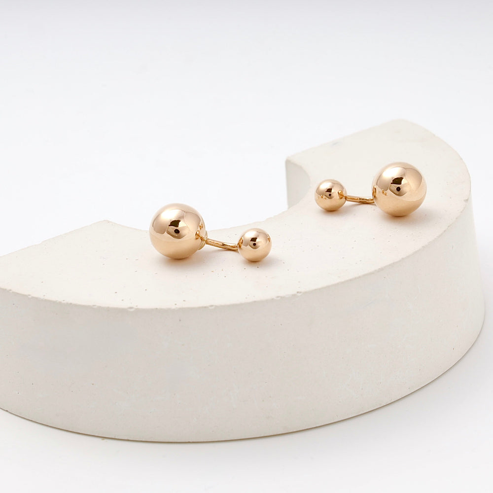 Rose Gold 14K (585) Double Ball Drop Earrings | Ukrainian Jewelry