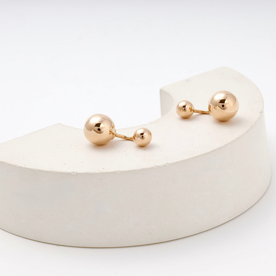Rose Gold 14K (585) Double Ball Drop Earrings | Ukrainian Jewelry