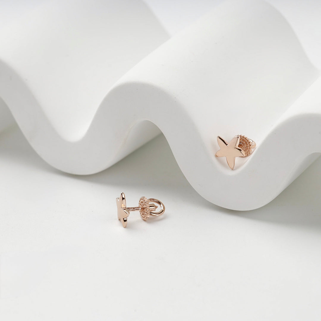 Rose Gold 14K (585) Star Stud Earrings | Ukrainian Jewelry