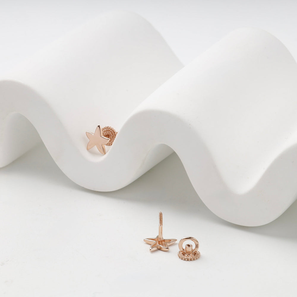 Rose Gold 14K (585) Star Stud Earrings | Ukrainian Jewelry