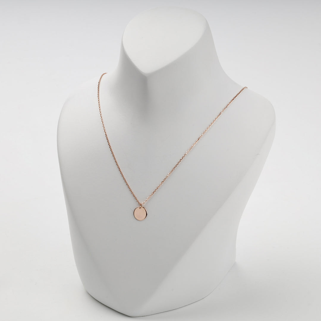 14K (585) rose gold necklace with a plain round disc pendant