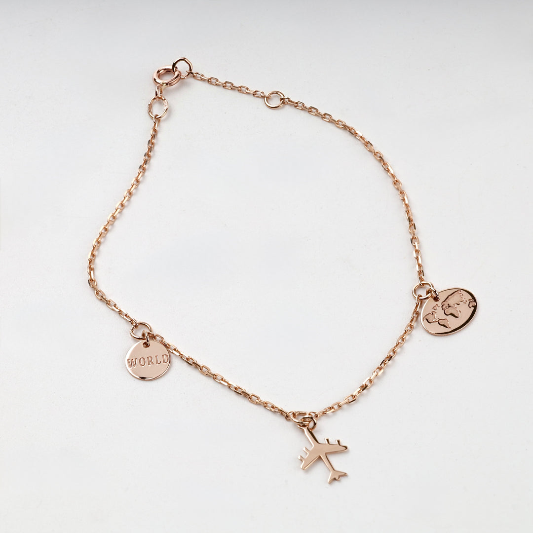 Travel Charm Bracelet | 14K Rose Gold (585) — front view
