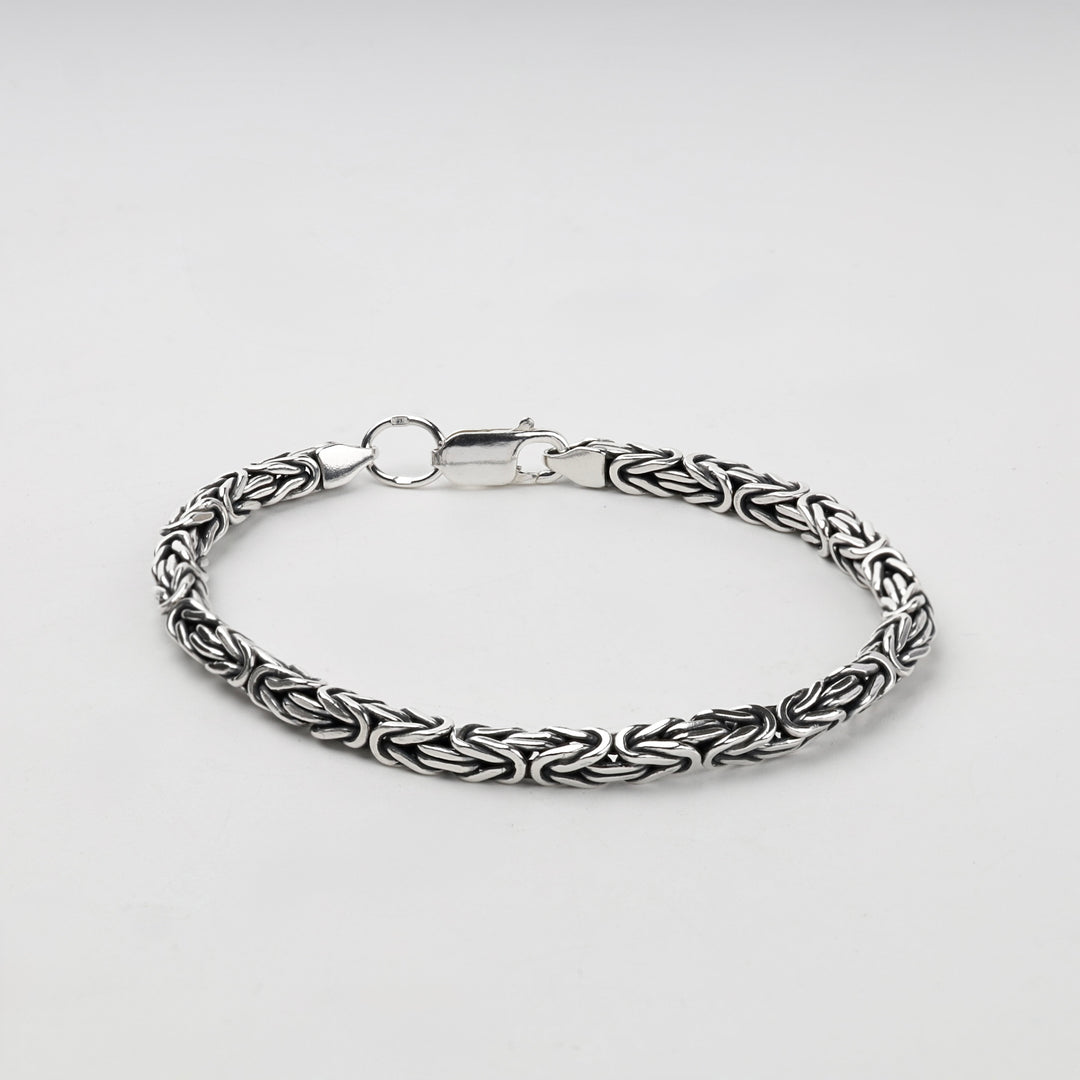 Men's sterling silver bracelet, angled view of the weave