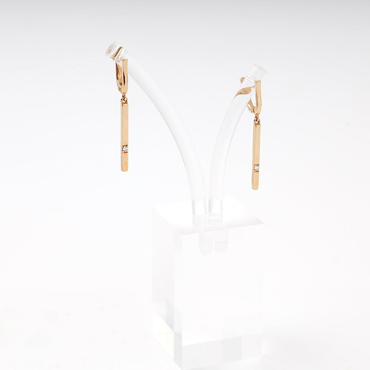 Rose Gold 585 Bar Drop Earrings with CZ | Ukrainian Jewelry