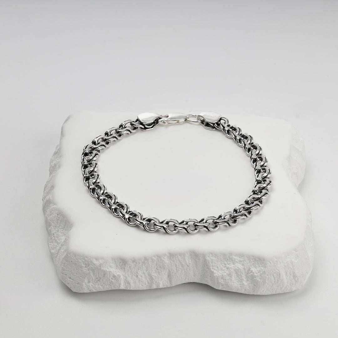 Men's sterling silver Bismarck bracelet, angled view