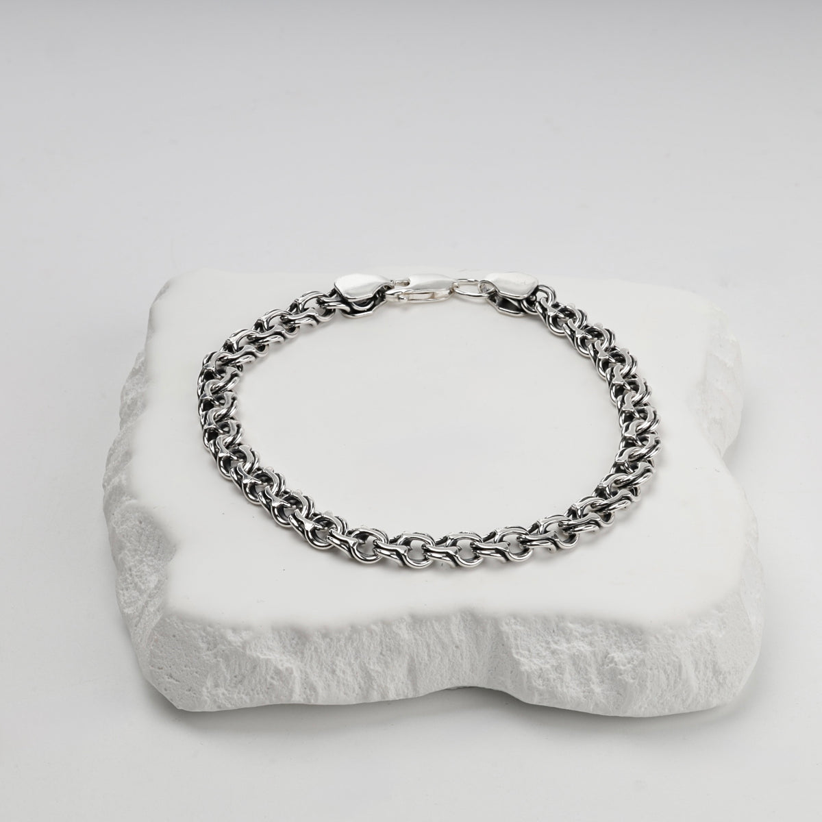 Men's sterling silver Bismarck bracelet, angled view