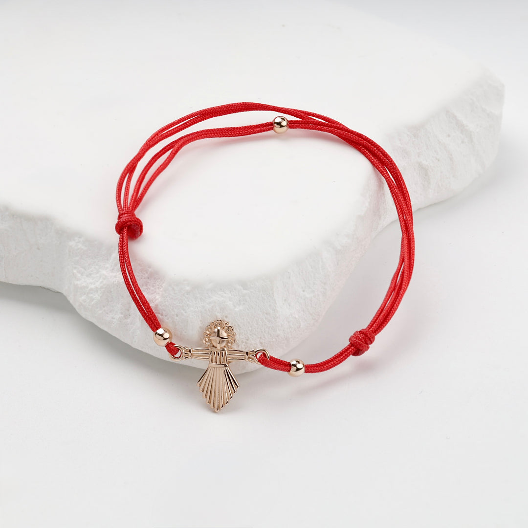 Red Cord Angel Bracelet | 14K Rose Gold (585) — front view
