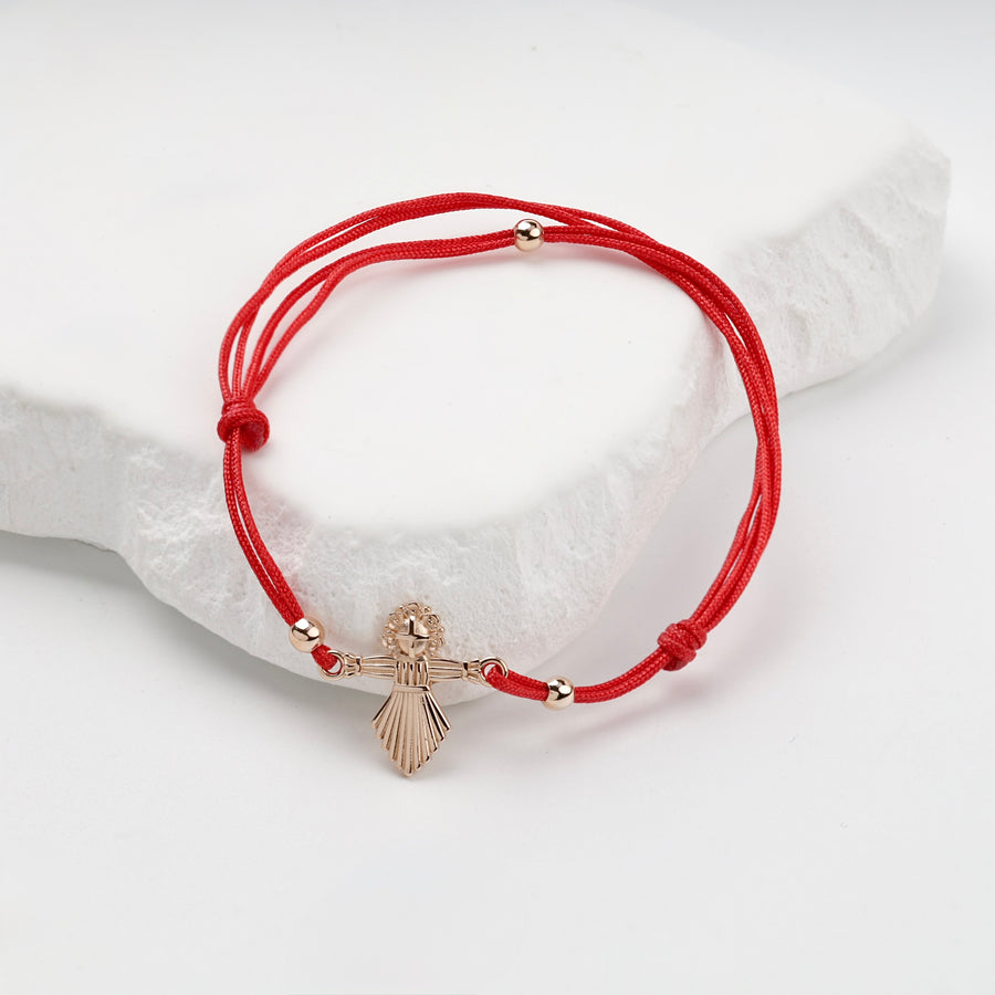 Red Cord Angel Bracelet | 14K Rose Gold (585) — front view