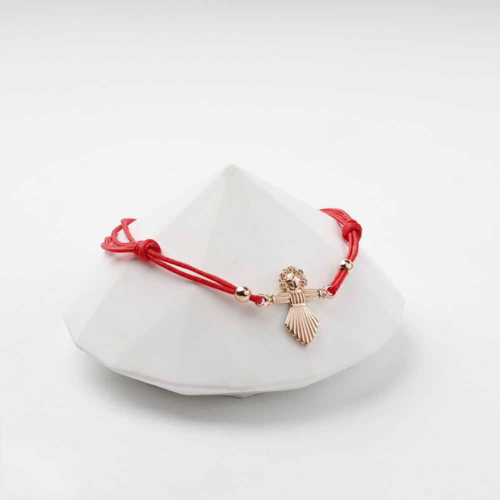 Red Cord Angel Bracelet | 14K Rose Gold (585) — side view